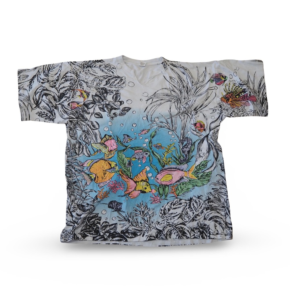Vintage Pro Ace Turtle Bay Tropical Fish T Shirt Men XXL Aquarium All Over Print